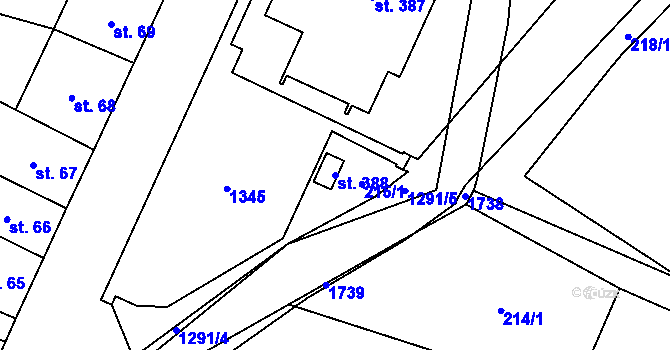 Parcela st. 388 v KÚ Pilníkov I, Katastrální mapa