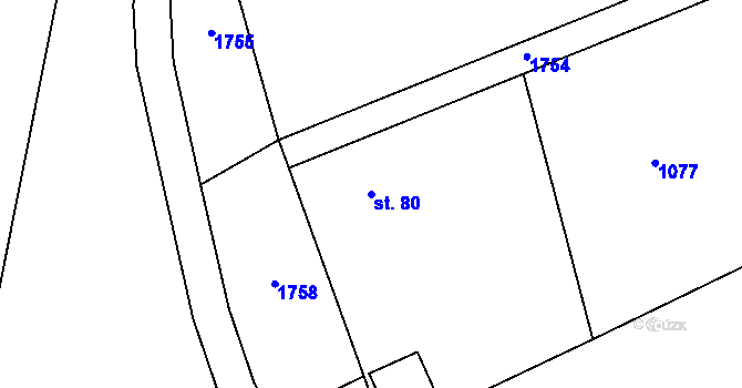 Parcela st. 80 v KÚ Pilníkov II, Katastrální mapa