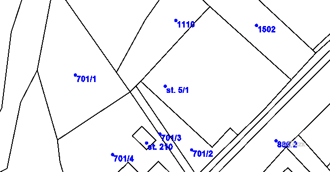 Parcela st. 5/1 v KÚ Pilníkov III, Katastrální mapa