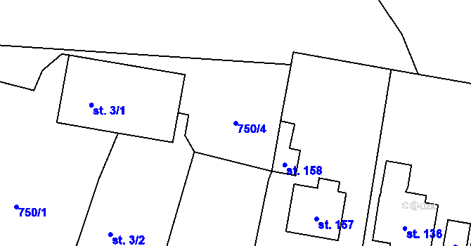 Parcela st. 750/4 v KÚ Pilníkov III, Katastrální mapa