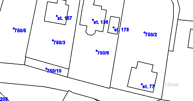 Parcela st. 750/6 v KÚ Pilníkov III, Katastrální mapa
