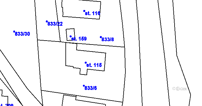 Parcela st. 833/7 v KÚ Pilníkov III, Katastrální mapa