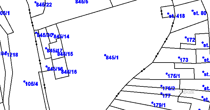 Parcela st. 845/1 v KÚ Pilníkov III, Katastrální mapa