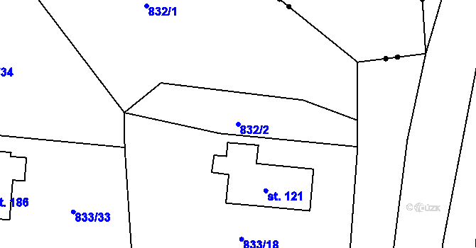 Parcela st. 832/2 v KÚ Pilníkov III, Katastrální mapa