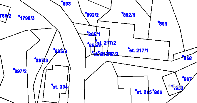 Parcela st. 217/3 v KÚ Písařov, Katastrální mapa