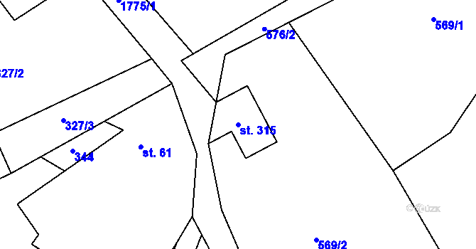 Parcela st. 315 v KÚ Písařov, Katastrální mapa