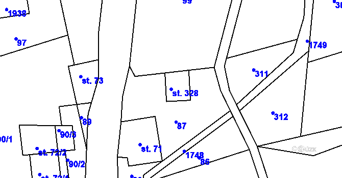 Parcela st. 328 v KÚ Písařov, Katastrální mapa