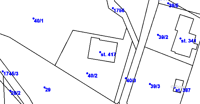 Parcela st. 417 v KÚ Písařov, Katastrální mapa