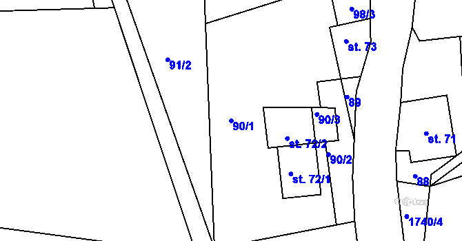 Parcela st. 90/1 v KÚ Písařov, Katastrální mapa