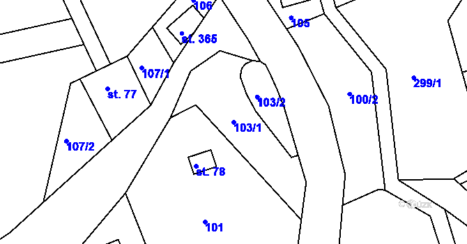 Parcela st. 103/1 v KÚ Písařov, Katastrální mapa