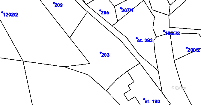 Parcela st. 203 v KÚ Písařov, Katastrální mapa