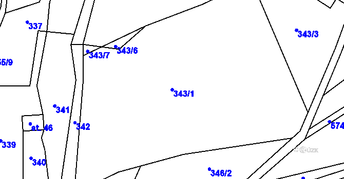 Parcela st. 343/1 v KÚ Písařov, Katastrální mapa