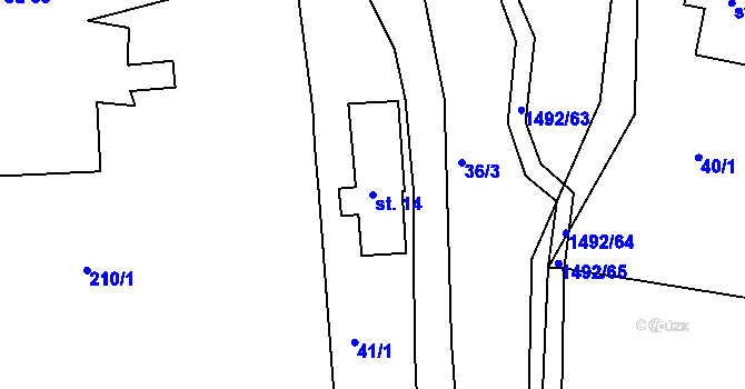 Parcela st. 14 v KÚ Písečná u Žamberka, Katastrální mapa
