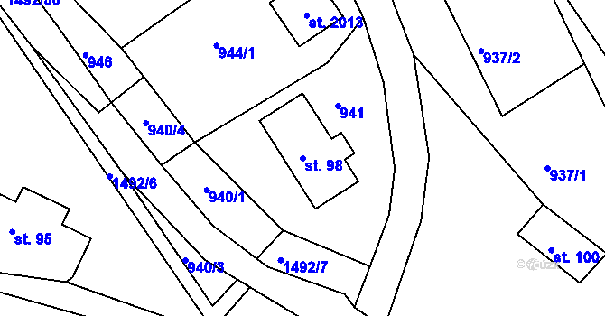 Parcela st. 98 v KÚ Písečná u Žamberka, Katastrální mapa