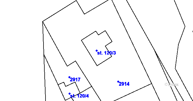 Parcela st. 120/3 v KÚ Písečná u Žamberka, Katastrální mapa