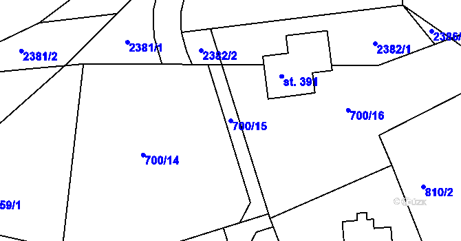 Parcela st. 700/15 v KÚ Písečná u Žamberka, Katastrální mapa