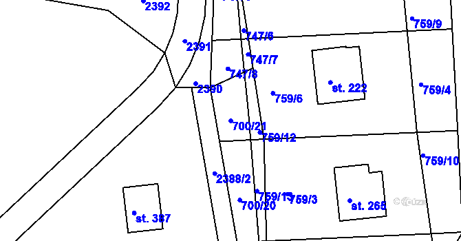 Parcela st. 700/21 v KÚ Písečná u Žamberka, Katastrální mapa