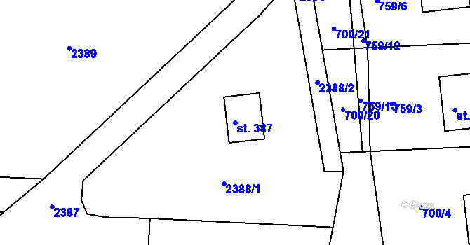 Parcela st. 387 v KÚ Písečná u Žamberka, Katastrální mapa