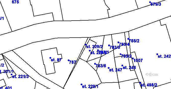 Parcela st. 229/2 v KÚ Písečná u Jeseníka, Katastrální mapa