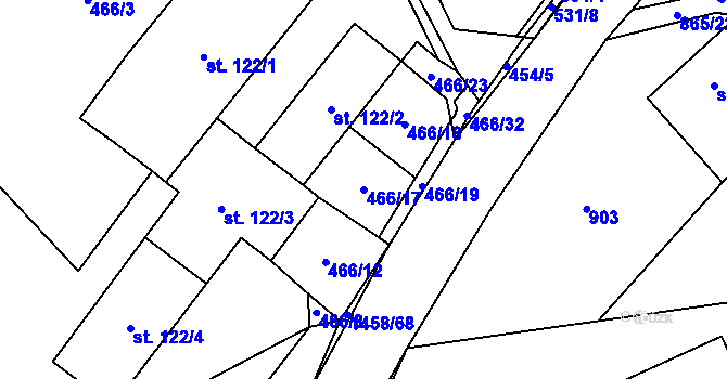 Parcela st. 466/17 v KÚ Písečná u Jeseníka, Katastrální mapa