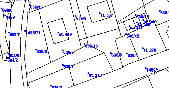 Parcela st. 636/13 v KÚ Písečná u Jeseníka, Katastrální mapa