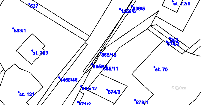 Parcela st. 865/13 v KÚ Písečná u Jeseníka, Katastrální mapa