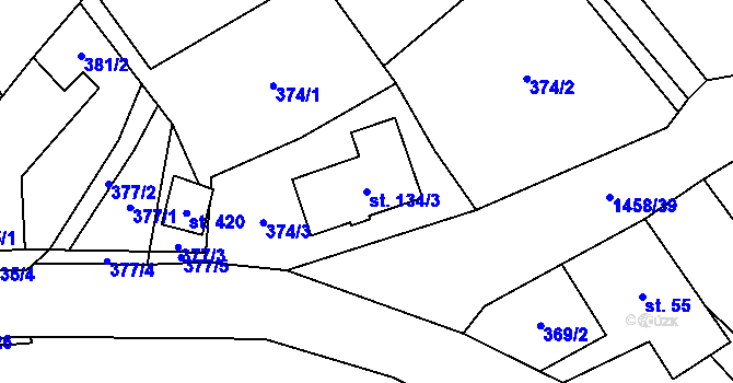 Parcela st. 134/3 v KÚ Písečná u Jeseníka, Katastrální mapa
