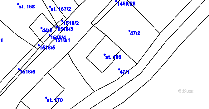 Parcela st. 166 v KÚ Písečná u Jeseníka, Katastrální mapa