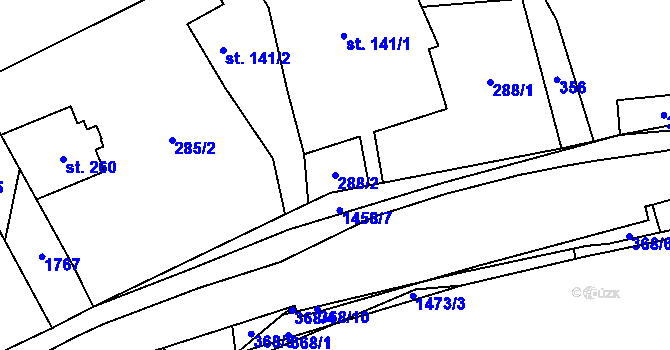 Parcela st. 288/2 v KÚ Písečná u Jeseníka, Katastrální mapa