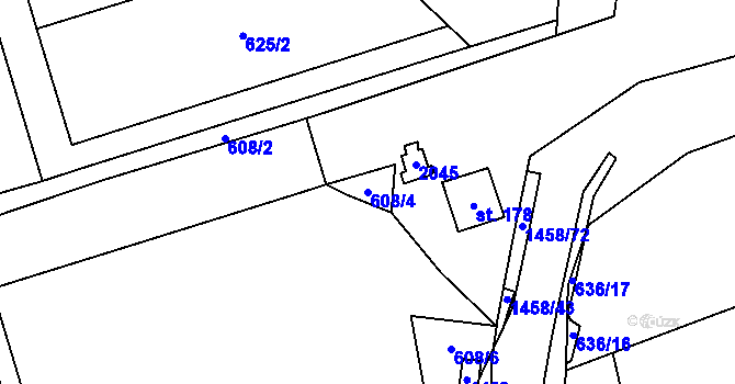 Parcela st. 608/4 v KÚ Písečná u Jeseníka, Katastrální mapa