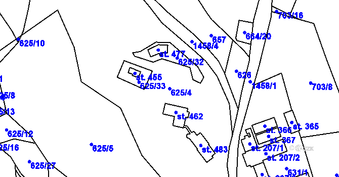 Parcela st. 625/4 v KÚ Písečná u Jeseníka, Katastrální mapa