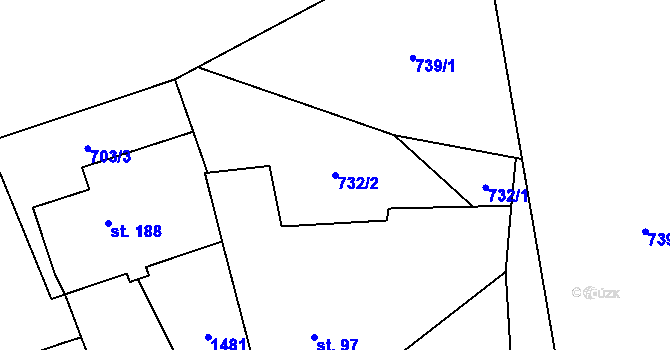 Parcela st. 732/2 v KÚ Písečná u Jeseníka, Katastrální mapa