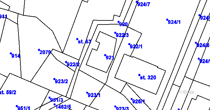 Parcela st. 921 v KÚ Písečná u Jeseníka, Katastrální mapa