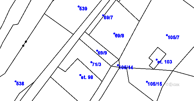 Parcela st. 69/9 v KÚ Studený Zejf, Katastrální mapa