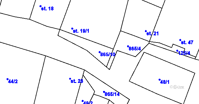 Parcela st. 865/10 v KÚ Nové Sady u Písečného, Katastrální mapa