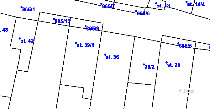 Parcela st. 36 v KÚ Nové Sady u Písečného, Katastrální mapa