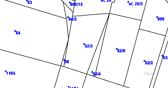 Parcela st. 52/3 v KÚ Nové Sady u Písečného, Katastrální mapa