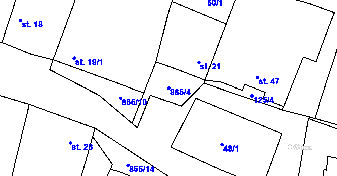 Parcela st. 865/4 v KÚ Nové Sady u Písečného, Katastrální mapa