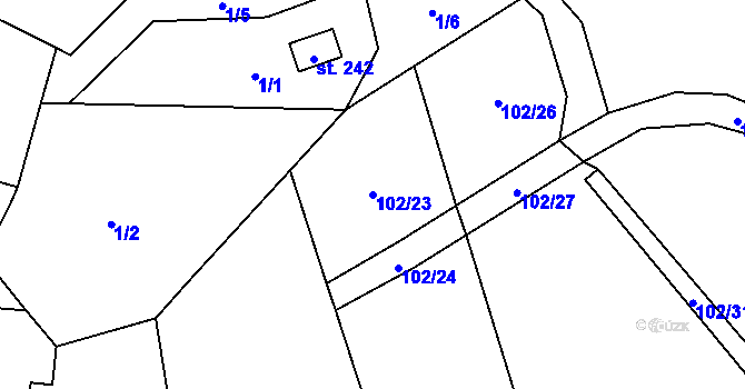 Parcela st. 102/23 v KÚ Písečné u Slavonic, Katastrální mapa