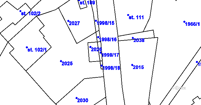 Parcela st. 1998/17 v KÚ Písečné u Slavonic, Katastrální mapa