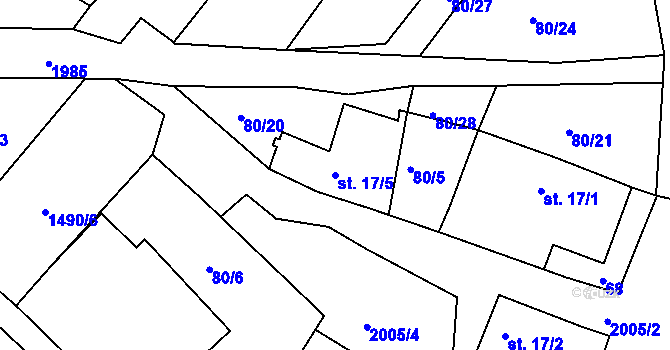 Parcela st. 17/5 v KÚ Písečné u Slavonic, Katastrální mapa