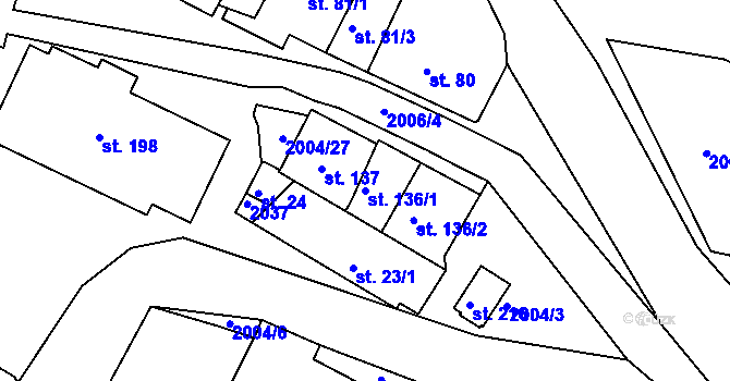 Parcela st. 136/1 v KÚ Písečné u Slavonic, Katastrální mapa