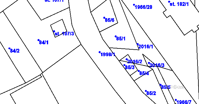 Parcela st. 1998/1 v KÚ Písečné u Slavonic, Katastrální mapa