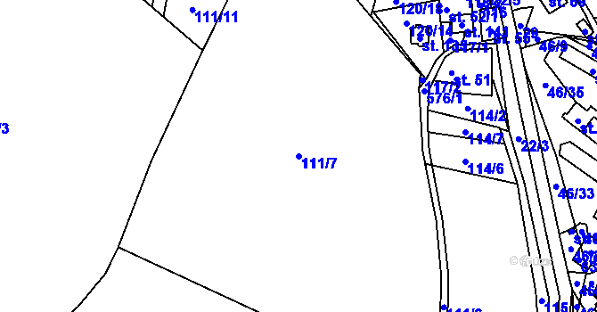Parcela st. 111/7 v KÚ Písečné, Katastrální mapa