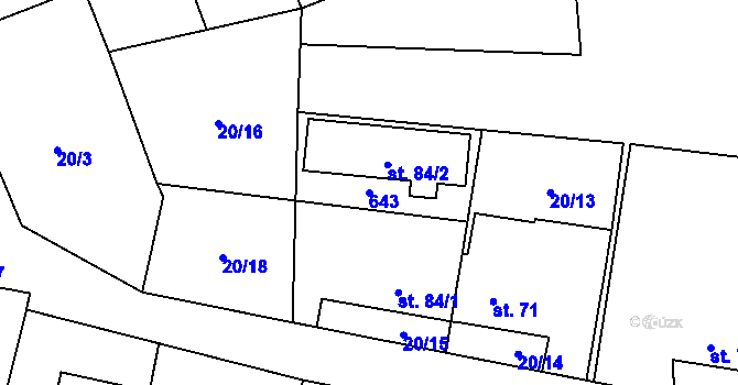 Parcela st. 643 v KÚ Písečné, Katastrální mapa