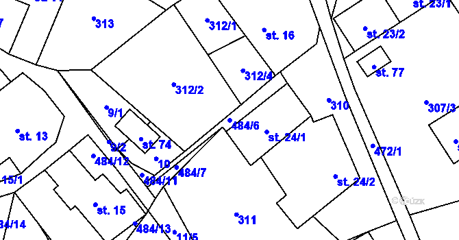 Parcela st. 484/6 v KÚ Vítochov, Katastrální mapa