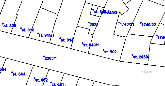 Parcela st. 849/1 v KÚ Písek, Katastrální mapa
