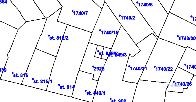 Parcela st. 849/2 v KÚ Písek, Katastrální mapa