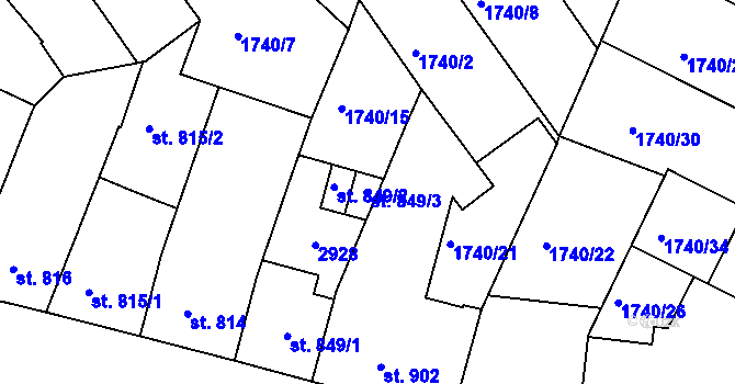 Parcela st. 849/3 v KÚ Písek, Katastrální mapa