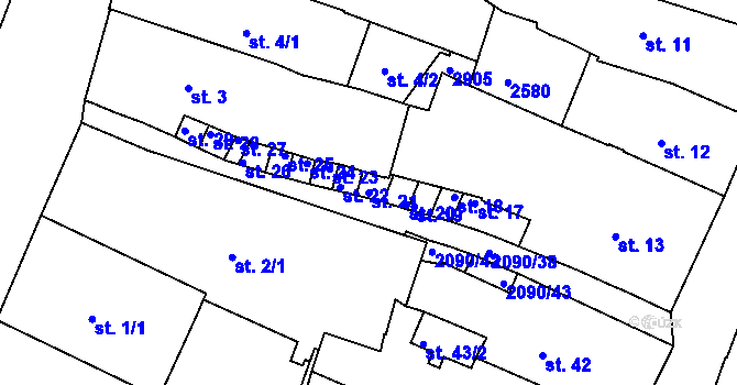 Parcela st. 21 v KÚ Písek, Katastrální mapa